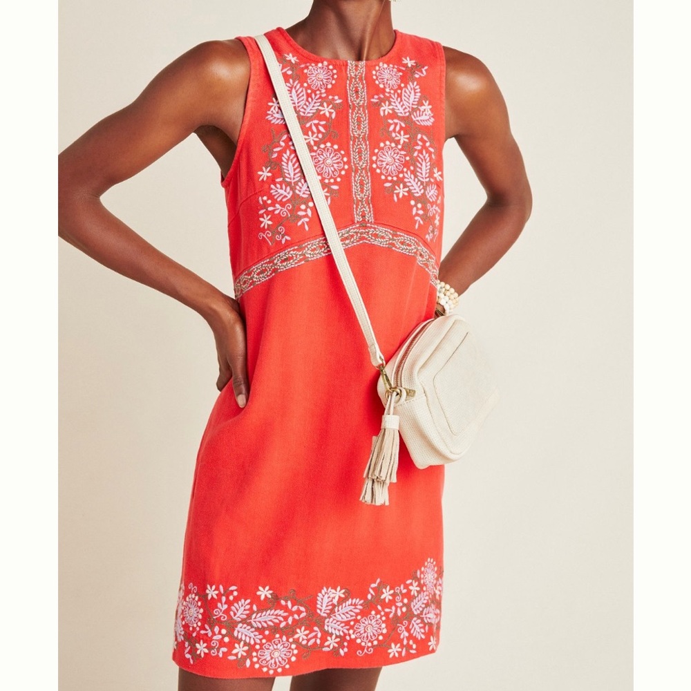 Anthropologie embroidered linen dress